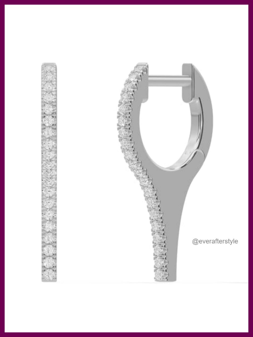 Dagger Spike Drop Hoop Earrings for Women, Cubic Zirconia, 14K White Gold Over